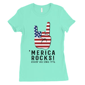 Merica Rocks Womens Cute Graphic T-Shirt Funny 4th of July Outfit