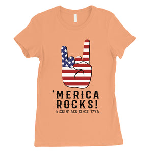 Merica Rocks Womens Cute Graphic T-Shirt Funny 4th of July Outfit