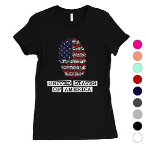 USA Fingerprint Flag Womens Cute Graphic T-Shirt 4th of July Outfit