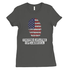 USA Fingerprint Flag Womens Cute Graphic T-Shirt 4th of July Outfit