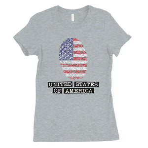 USA Fingerprint Flag Womens Cute Graphic T-Shirt 4th of July Outfit