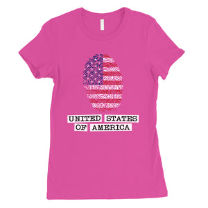 USA Fingerprint Flag Womens Cute Graphic T-Shirt 4th of July Outfit