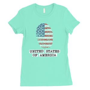 USA Fingerprint Flag Womens Cute Graphic T-Shirt 4th of July Outfit