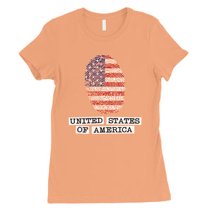 USA Fingerprint Flag Womens Cute Graphic T-Shirt 4th of July Outfit