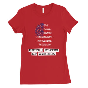 USA Fingerprint Flag Womens Cute Graphic T-Shirt 4th of July Outfit