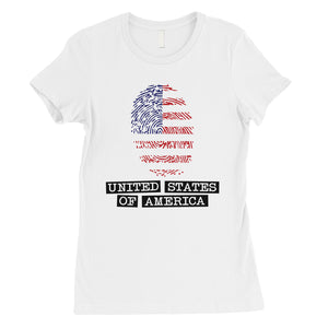 USA Fingerprint Flag Womens Cute Graphic T-Shirt 4th of July Outfit