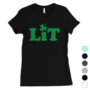 Lit Shamrock Womens Saint Patrick's Day Tee Cute Irish T-Shirt