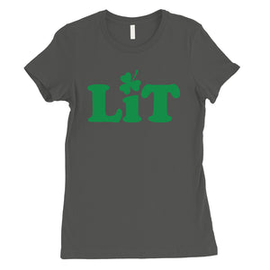 Lit Shamrock Womens Saint Patrick's Day Tee Cute Irish T-Shirt