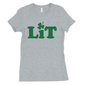 Lit Shamrock Womens Saint Patrick's Day Tee Cute Irish T-Shirt