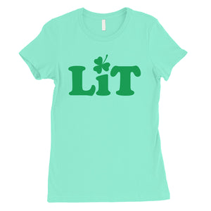 Lit Shamrock Womens Saint Patrick's Day Tee Cute Irish T-Shirt