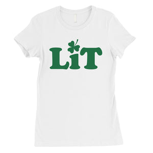 Lit Shamrock Womens Saint Patrick's Day Tee Cute Irish T-Shirt