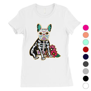 Frenchie Day Of Dead Funny Halloween Costume Cute Womens T-Shirt