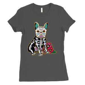 Frenchie Day Of Dead Funny Halloween Costume Cute Womens T-Shirt