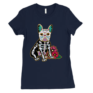 Frenchie Day Of Dead Funny Halloween Costume Cute Womens T-Shirt