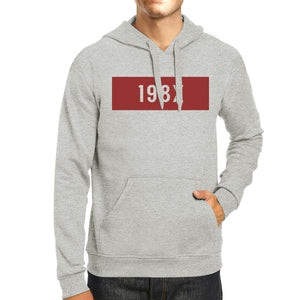 198X Unisex Grey Cute Hoodie Pullover Fleece Simple Design For 80s - 365INLOVE