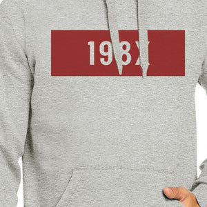 198X Unisex Grey Cute Hoodie Pullover Fleece Simple Design For 80s - 365INLOVE