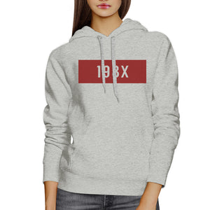 198X Unisex Grey Cute Hoodie Pullover Fleece Simple Design For 80s - 365INLOVE