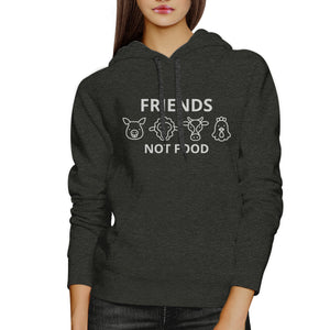 Friends Not Food Unisex Dark Grey Round Neck Hoodie Pullover Fleece - 365INLOVE