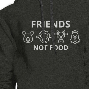 Friends Not Food Unisex Dark Grey Round Neck Hoodie Pullover Fleece - 365INLOVE