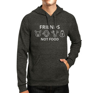 Friends Not Food Unisex Dark Grey Round Neck Hoodie Pullover Fleece - 365INLOVE