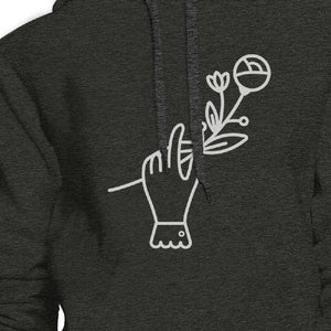 Hand Holding Flower Unisex Dark Gray Craw Neck Pullover Hoodie - 365INLOVE