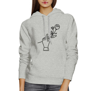 Hand Holding Flower Grey Unisex Cute Graphic Design Crewneck Hoodie - 365INLOVE