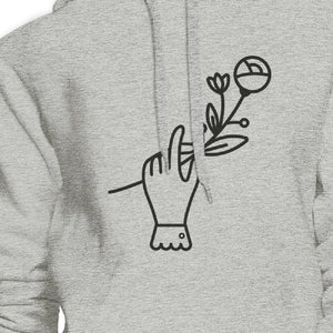 Hand Holding Flower Grey Unisex Cute Graphic Design Crewneck Hoodie - 365INLOVE