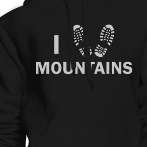 I Heart Mountains Unisex Black Hoodie Gift Idea For Mountain Lovers - 365INLOVE