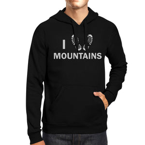 I Heart Mountains Unisex Black Hoodie Gift Idea For Mountain Lovers - 365INLOVE