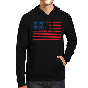 Unique USA Flag Hoodie Unisex Black Round Neck Pullover Fleece - 365INLOVE