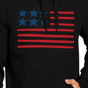 Unique USA Flag Hoodie Unisex Black Round Neck Pullover Fleece - 365INLOVE