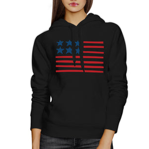 Unique USA Flag Hoodie Unisex Black Round Neck Pullover Fleece - 365INLOVE