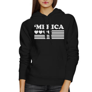 Heart 'Merica Cute American Flag Design Funny Unisex Black Hoodie - 365INLOVE