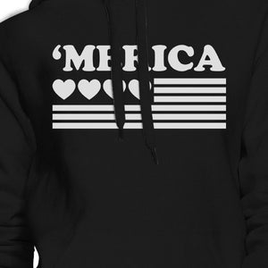 Heart 'Merica Cute American Flag Design Funny Unisex Black Hoodie - 365INLOVE