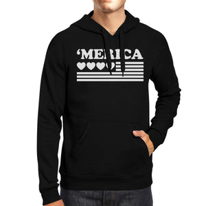 Heart 'Merica Cute American Flag Design Funny Unisex Black Hoodie - 365INLOVE