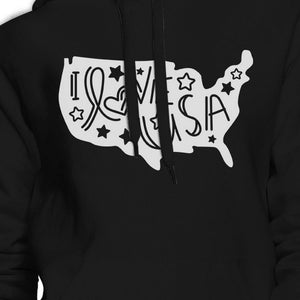 I Love USA Map Unisex Black Hoodie Cute USA Letter Printing Design - 365INLOVE