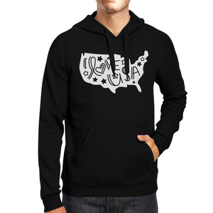 I Love USA Map Unisex Black Hoodie Cute USA Letter Printing Design - 365INLOVE