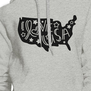 I Love USA Map Cute Unisex Grey Hoodie Cute Fourth Of July Hoodie - 365INLOVE