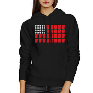 Beer Pong Funny American Flag Design Unisex Black Pullover Hoodie - 365INLOVE