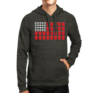 Beer Pong Humorous American Flag Unique Graphic Hoodie Dark Grey - 365INLOVE