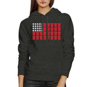 Beer Pong Humorous American Flag Unique Graphic Hoodie Dark Grey - 365INLOVE