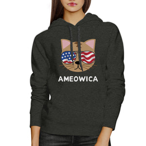 Ameowica Unisex Dark Gray Cute Cat Hoodie For Independence Day - 365INLOVE