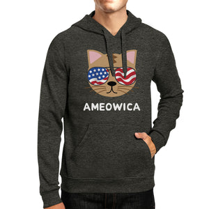 Ameowica Unisex Dark Gray Cute Cat Hoodie For Independence Day - 365INLOVE