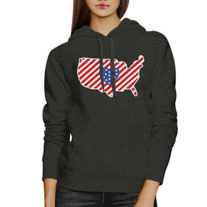 Heart USA Map With American Flag Unisex Dark Gray Pullover Hoodie - 365INLOVE