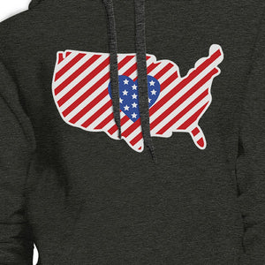 Heart USA Map With American Flag Unisex Dark Gray Pullover Hoodie - 365INLOVE