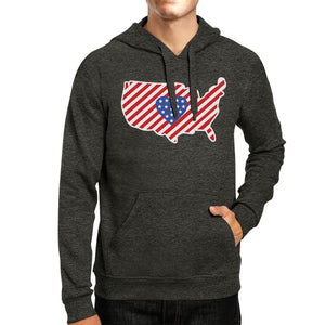 Heart USA Map With American Flag Unisex Dark Gray Pullover Hoodie - 365INLOVE