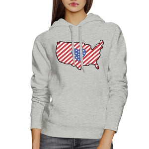 Heart USA Map Unique American Flag Gray Hoodie For Fourth Of July - 365INLOVE