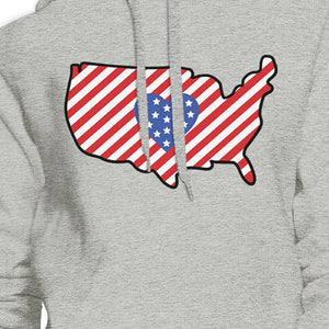 Heart USA Map Unique American Flag Gray Hoodie For Fourth Of July - 365INLOVE