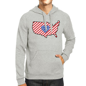 Heart USA Map Unique American Flag Gray Hoodie For Fourth Of July - 365INLOVE