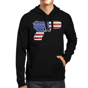 American Flag With Pistol Shape Unisex Black Hoodie For 4th Of July - 365INLOVE